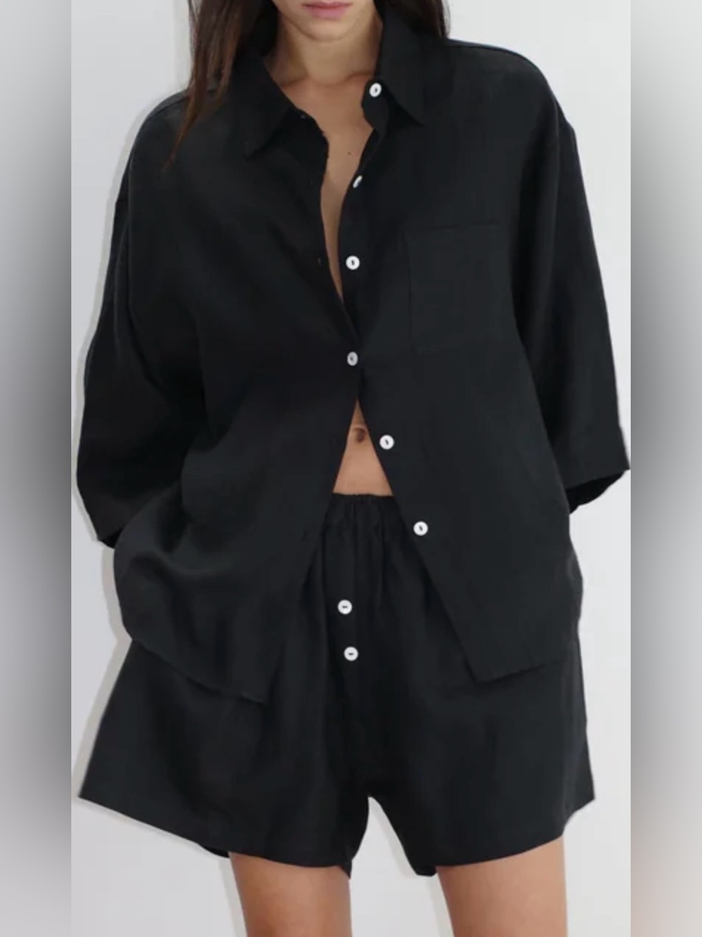 DEIJI STUDIOS 03 Set In SLATE GREY GRAY French Linen Shirt & Shorts Like New M L